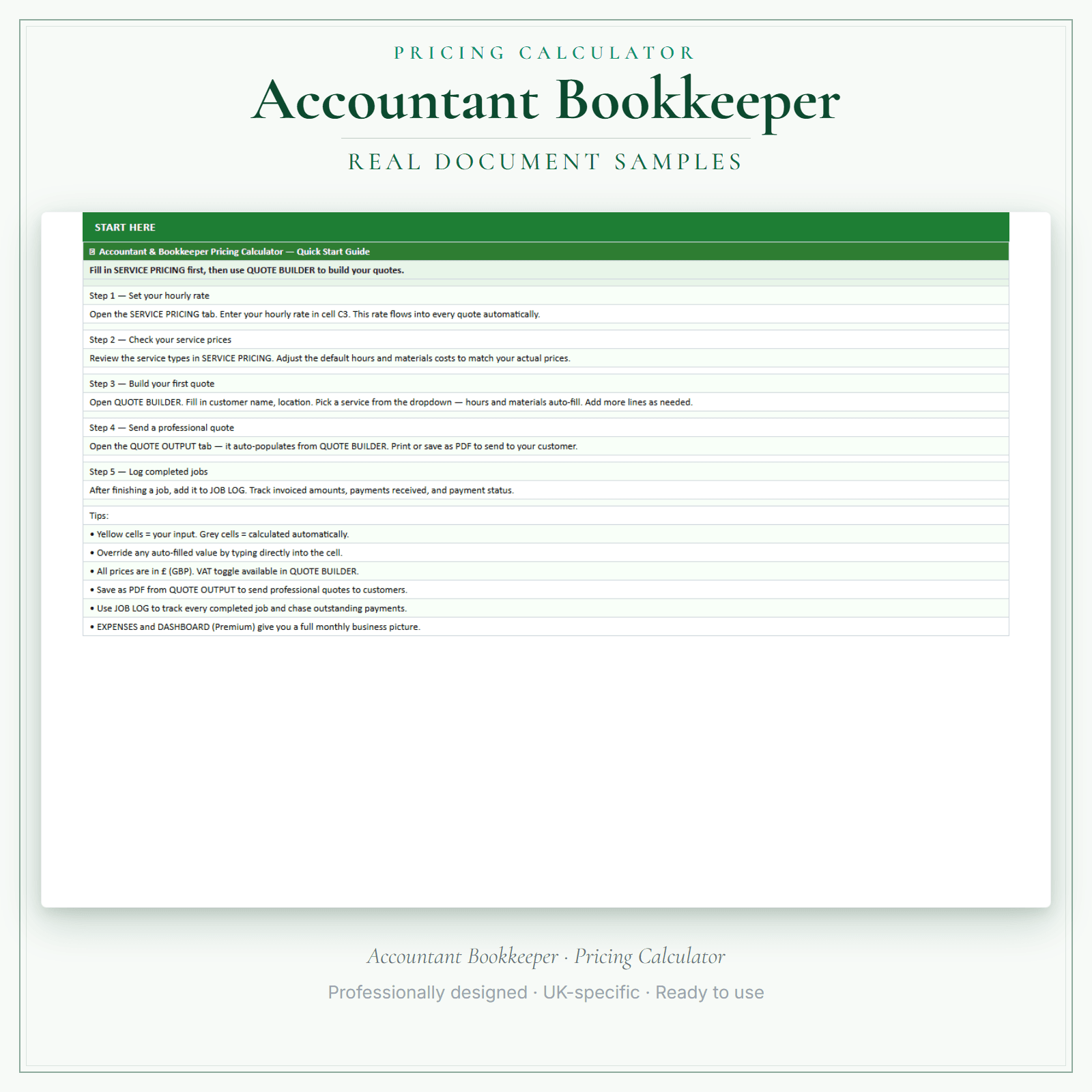 Pricing Calculator — Premium — sample document pages