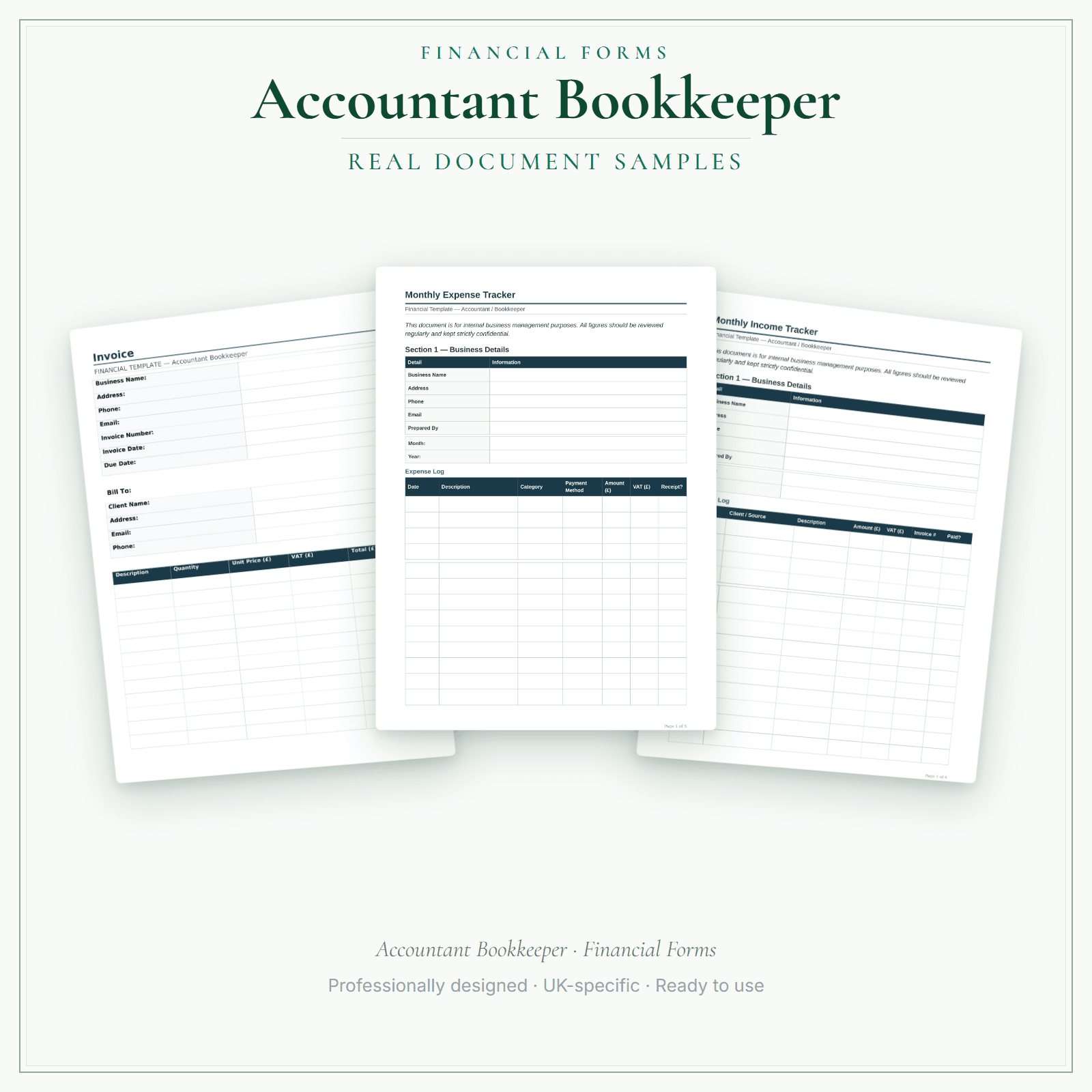 Financial Forms Bundle — Standard — sample document pages