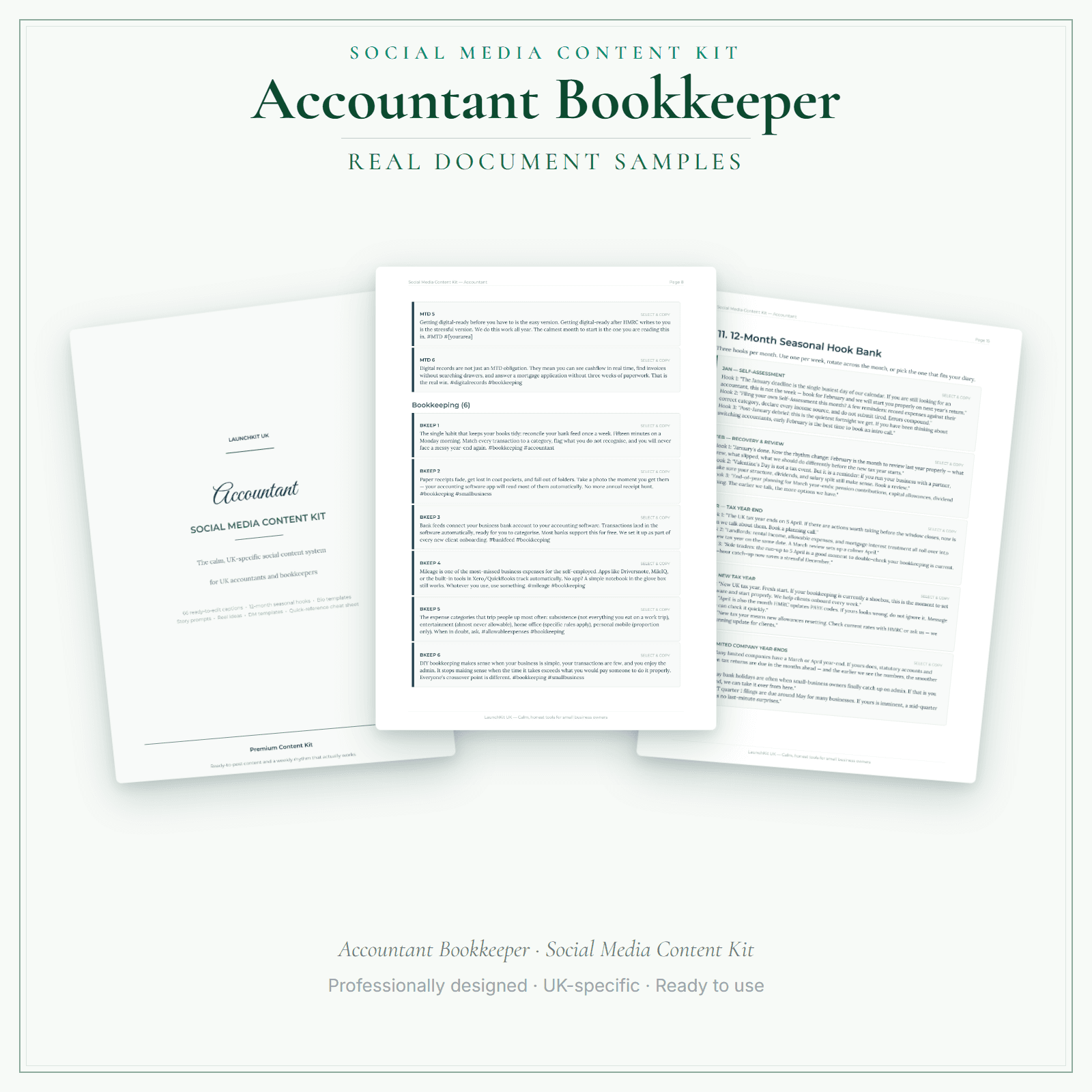 Social Media Content Kit — sample document pages