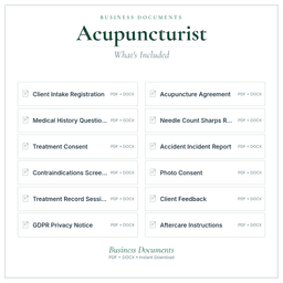 Acupuncturist — Business Documents — Premium, PDF and editable DOCX what's included preview