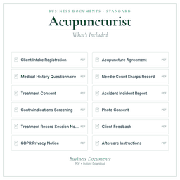 Acupuncturist — Business Documents — Standard, PDF with fillable header what's included preview
