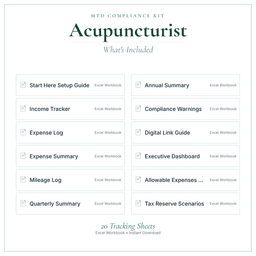 Acupuncturist — MTD Compliance Kit — Premium, Excel workbook what's included preview