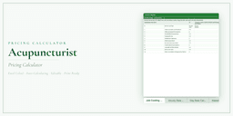 Acupuncturist — Pricing Calculator — Premium, Excel workbook product overview
