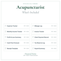 Acupuncturist — Financial Forms Bundle — Premium, PDF and editable DOCX what's included preview