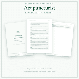 Acupuncturist — Social Media Content Kit, PDF and editable DOCX sample pages