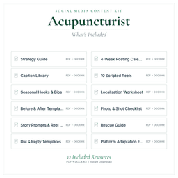 Acupuncturist — Social Media Content Kit, PDF and editable DOCX what's included preview