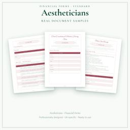 Aestheticians — Financial Forms Bundle — Standard, PDF with fillable header sample pages