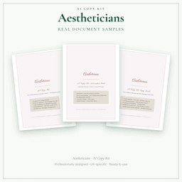 Aestheticians — AI Copy Kit, PDF and editable DOCX sample pages