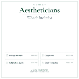 Aestheticians — AI Copy Kit, PDF and editable DOCX what's included preview