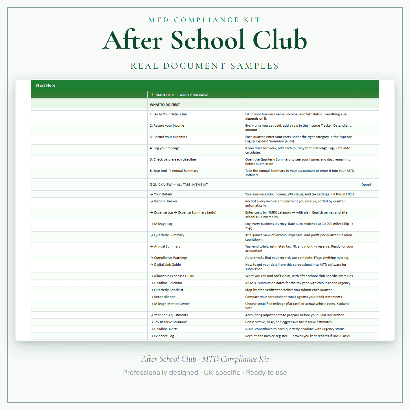 MTD Compliance Kit — Premium — sample document pages