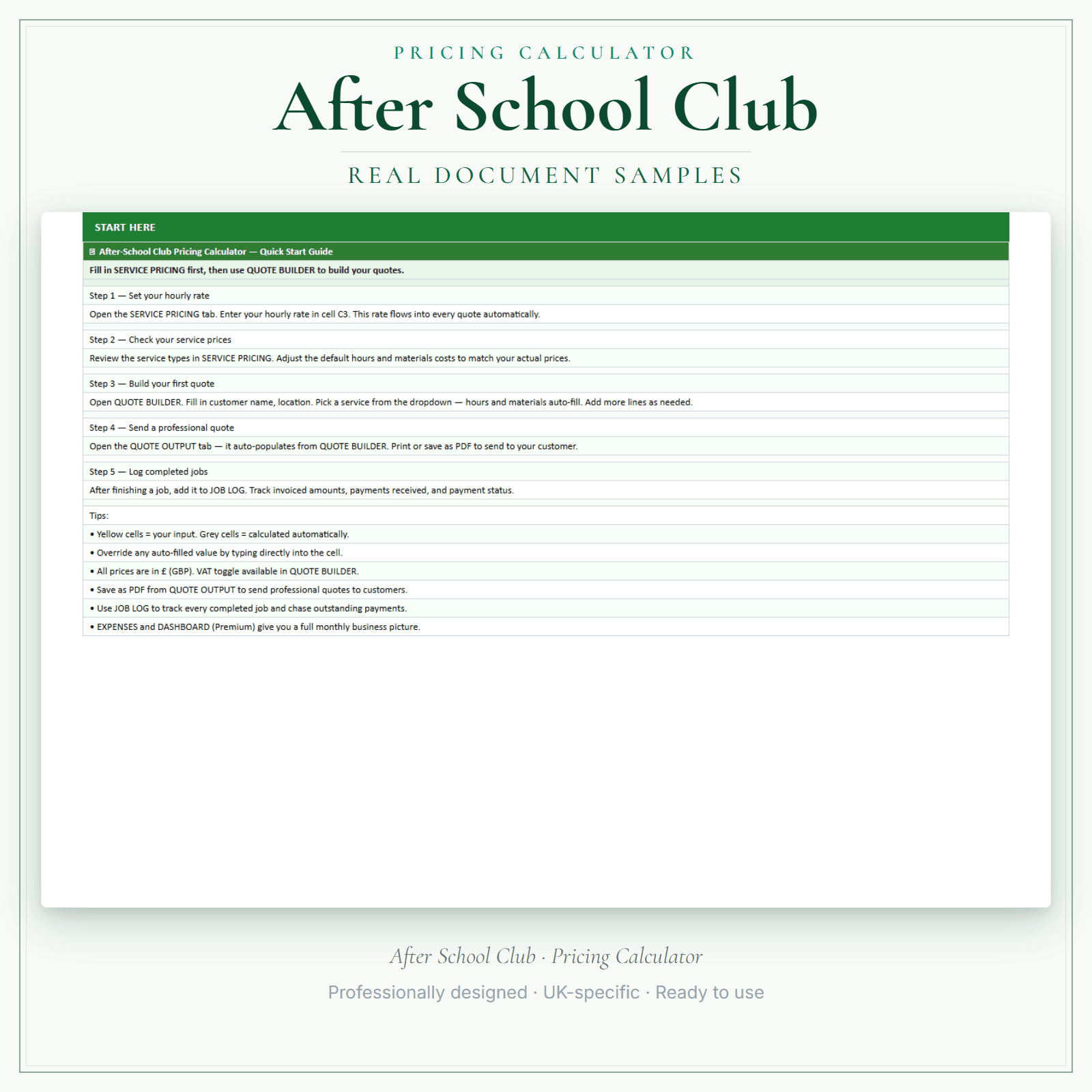 Pricing Calculator — Premium — sample document pages