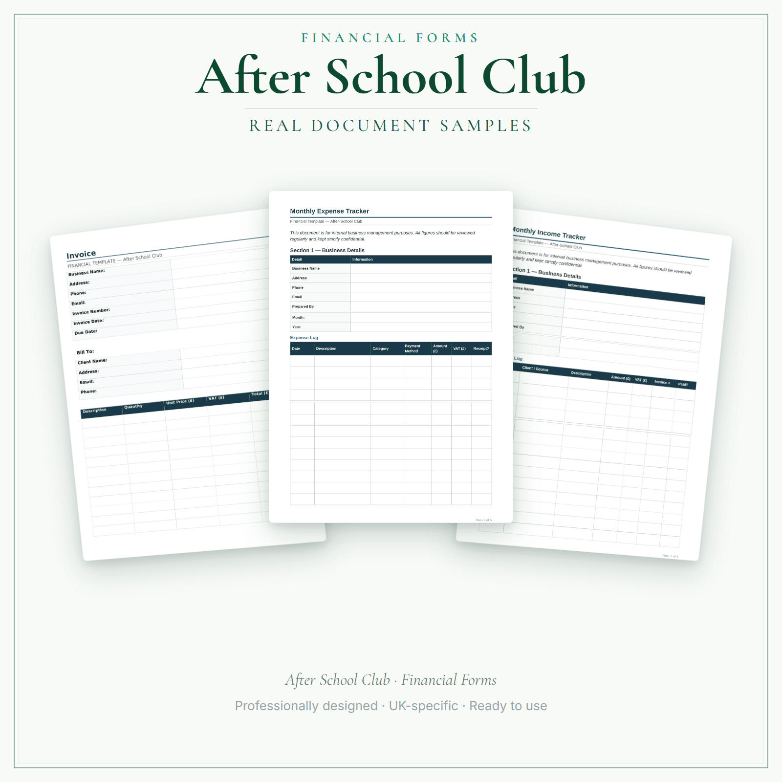 Financial Forms Bundle — Premium — sample document pages