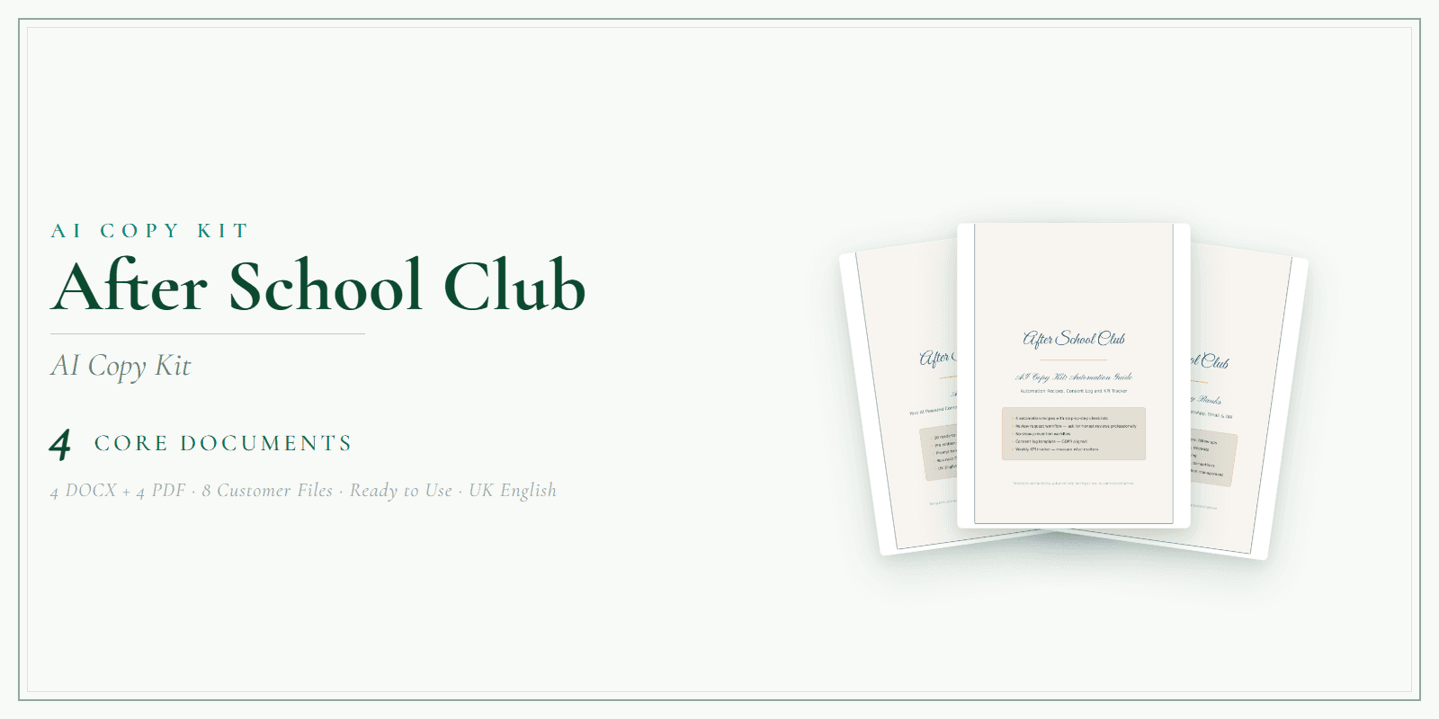 After School Club — AI Copy Kit, PDF and editable DOCX product overview