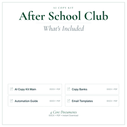 After School Club — AI Copy Kit, PDF and editable DOCX what's included preview