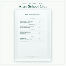 After School Club — Price List & Service Menu, PDF sample pages