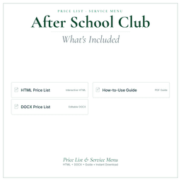 After School Club — Price List & Service Menu, PDF what's included preview