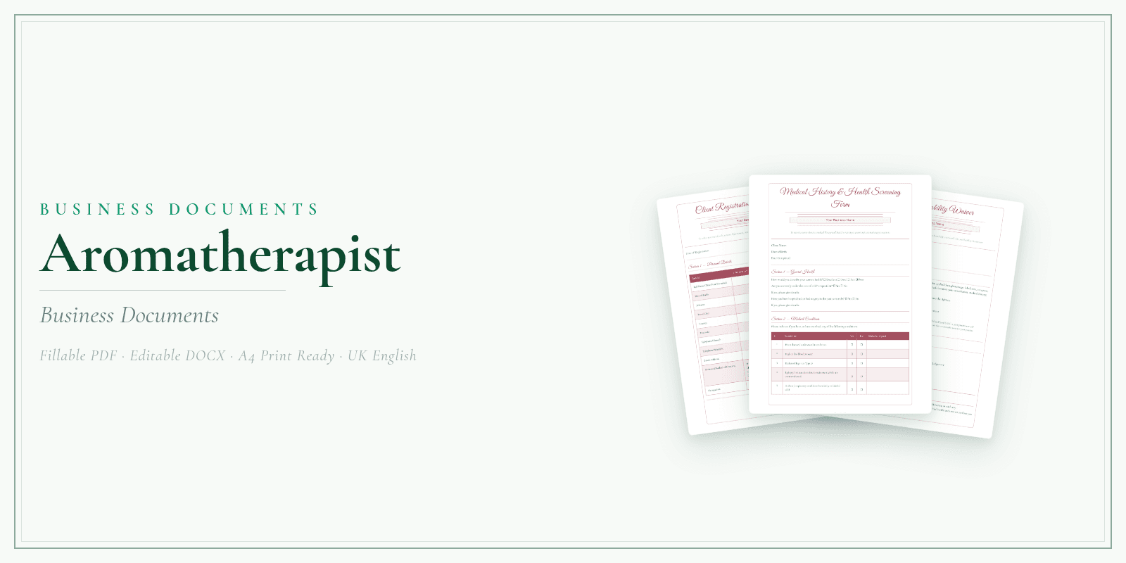 Aromatherapist — Business Documents — Premium, PDF and editable DOCX product overview