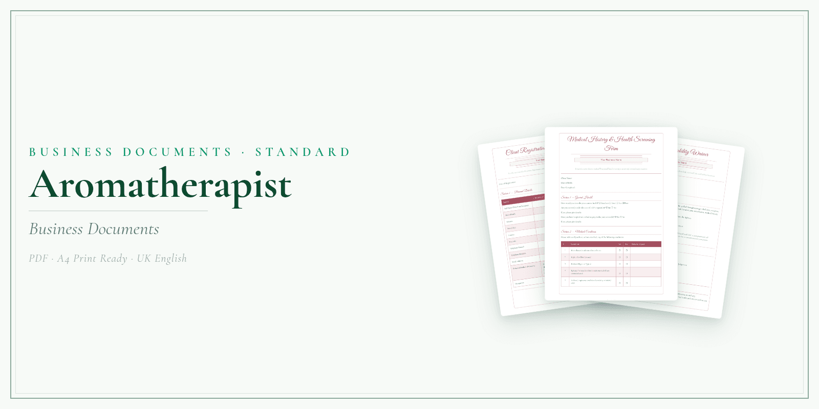 Aromatherapist — Business Documents — Standard, PDF with fillable header product overview