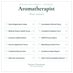 Aromatherapist — Business Documents — Standard, PDF with fillable header what's included preview