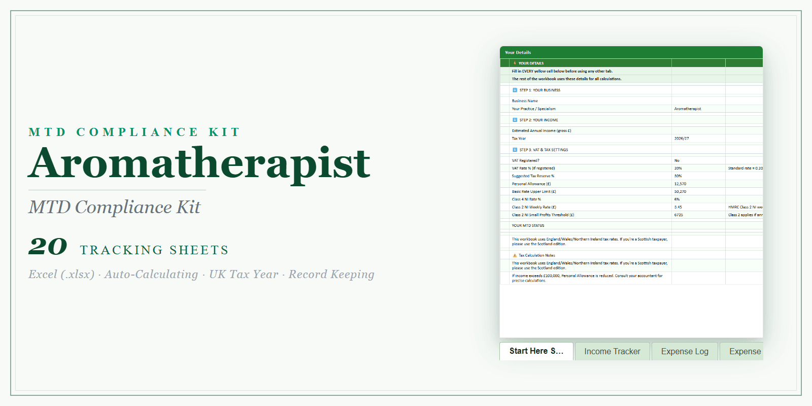 Aromatherapist — MTD Compliance Kit — Premium, Excel workbook product overview