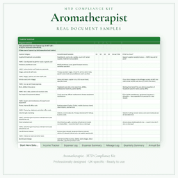 Aromatherapist — MTD Compliance Kit — Premium, Excel workbook sample pages