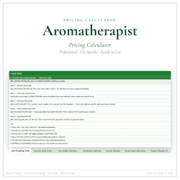 Aromatherapist — Pricing Calculator — Premium, Excel workbook product preview