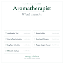 Aromatherapist — Pricing Calculator — Premium, Excel workbook what's included preview