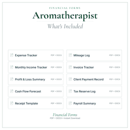 Aromatherapist — Financial Forms Bundle — Premium, PDF and editable DOCX what's included preview