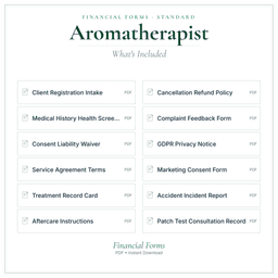 Aromatherapist — Financial Forms Bundle — Standard, PDF with fillable header what's included preview