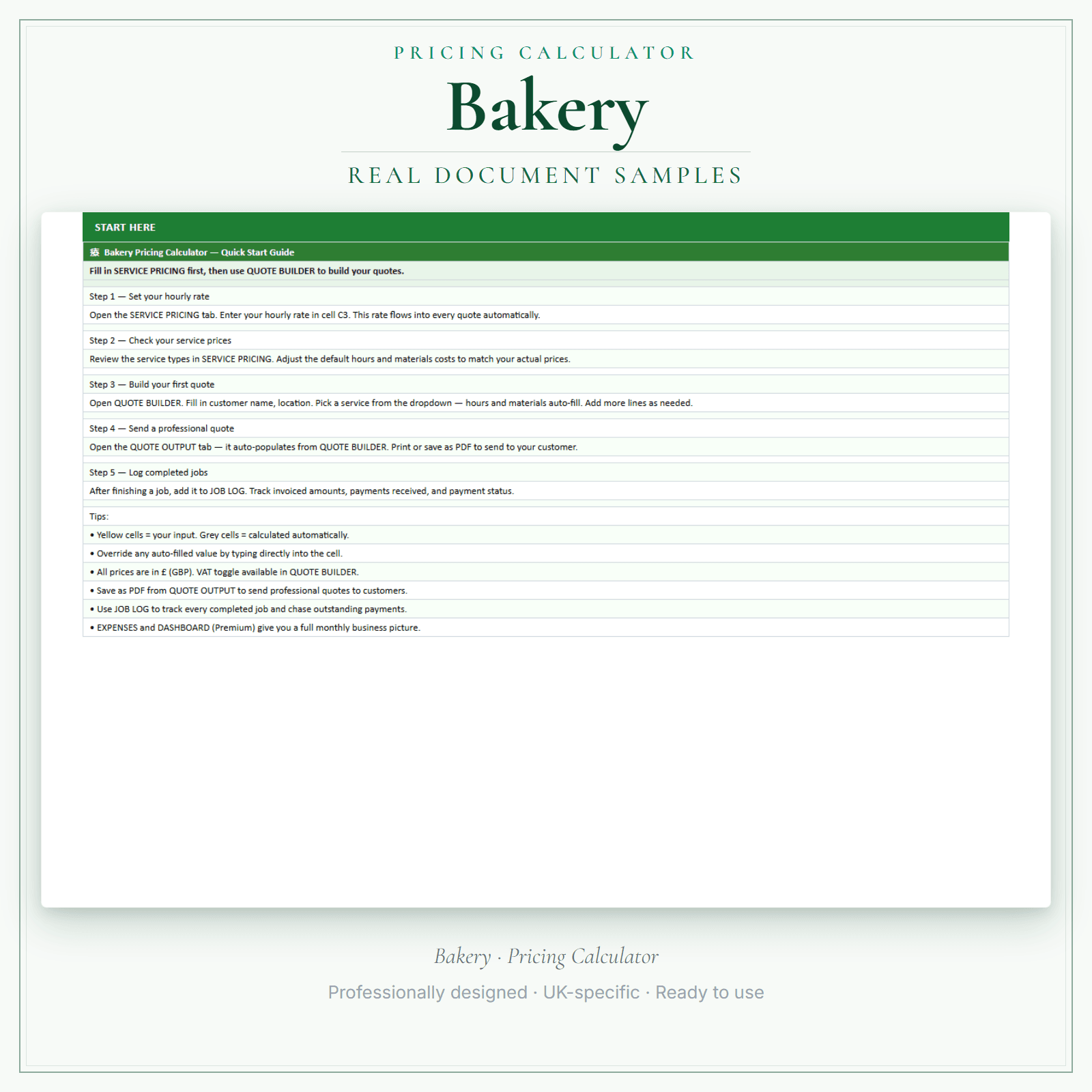 Pricing Calculator — Premium — sample document pages