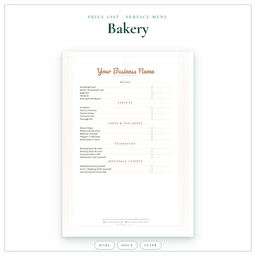 Bakery — Price List & Service Menu, PDF product preview