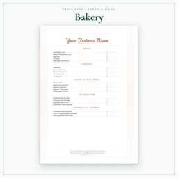 Bakery — Price List & Service Menu, PDF sample pages