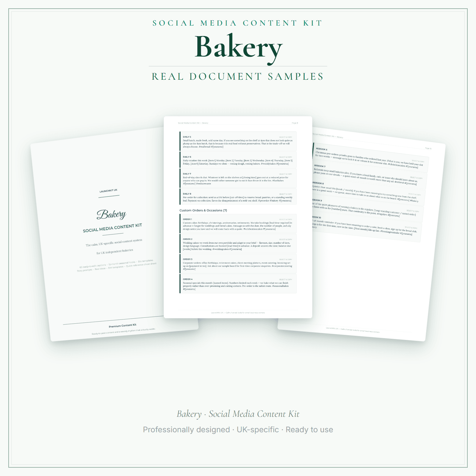 Social Media Content Kit — sample document pages