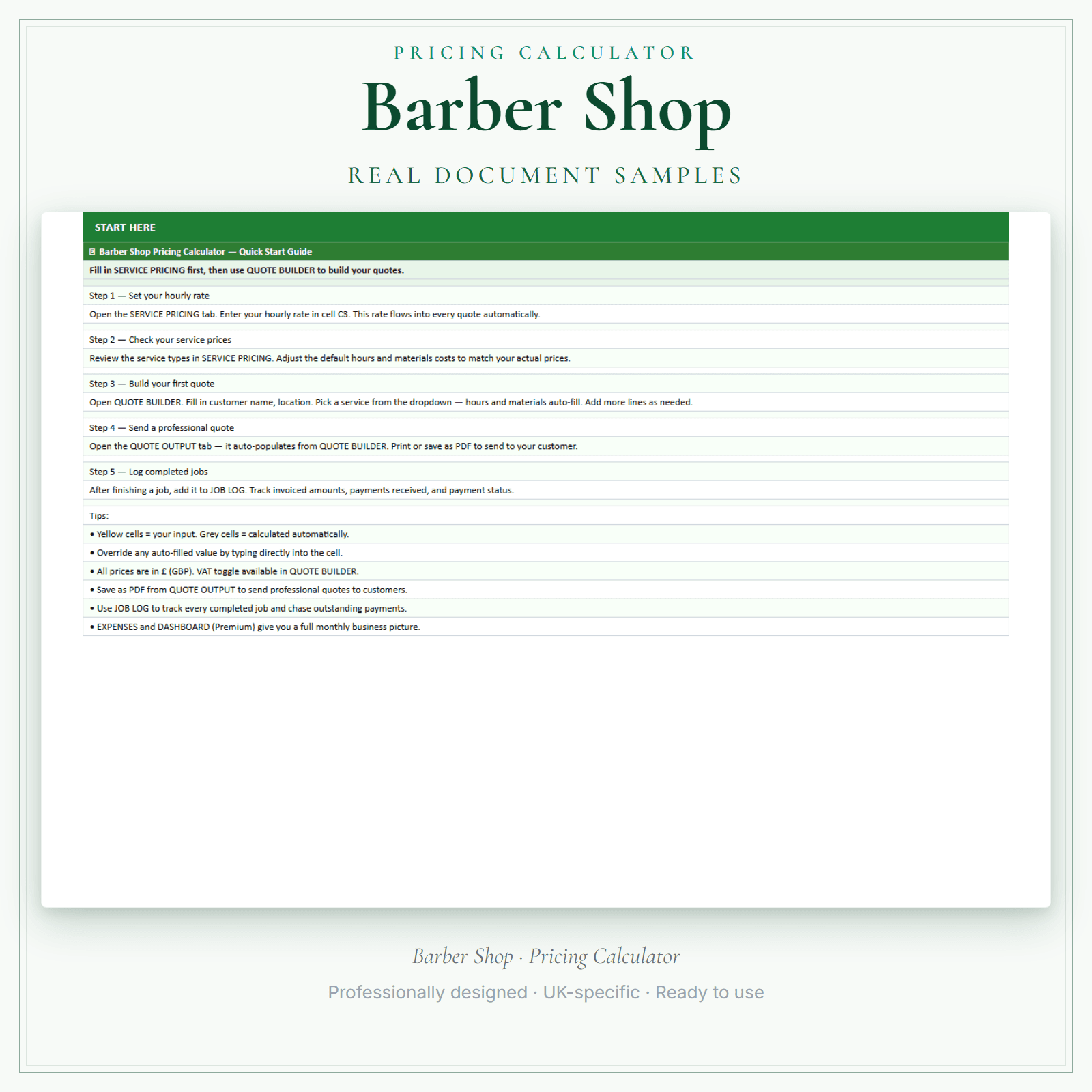 Pricing Calculator — Premium — sample document pages