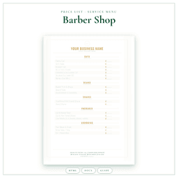Barber Shop — Price List & Service Menu, PDF product preview