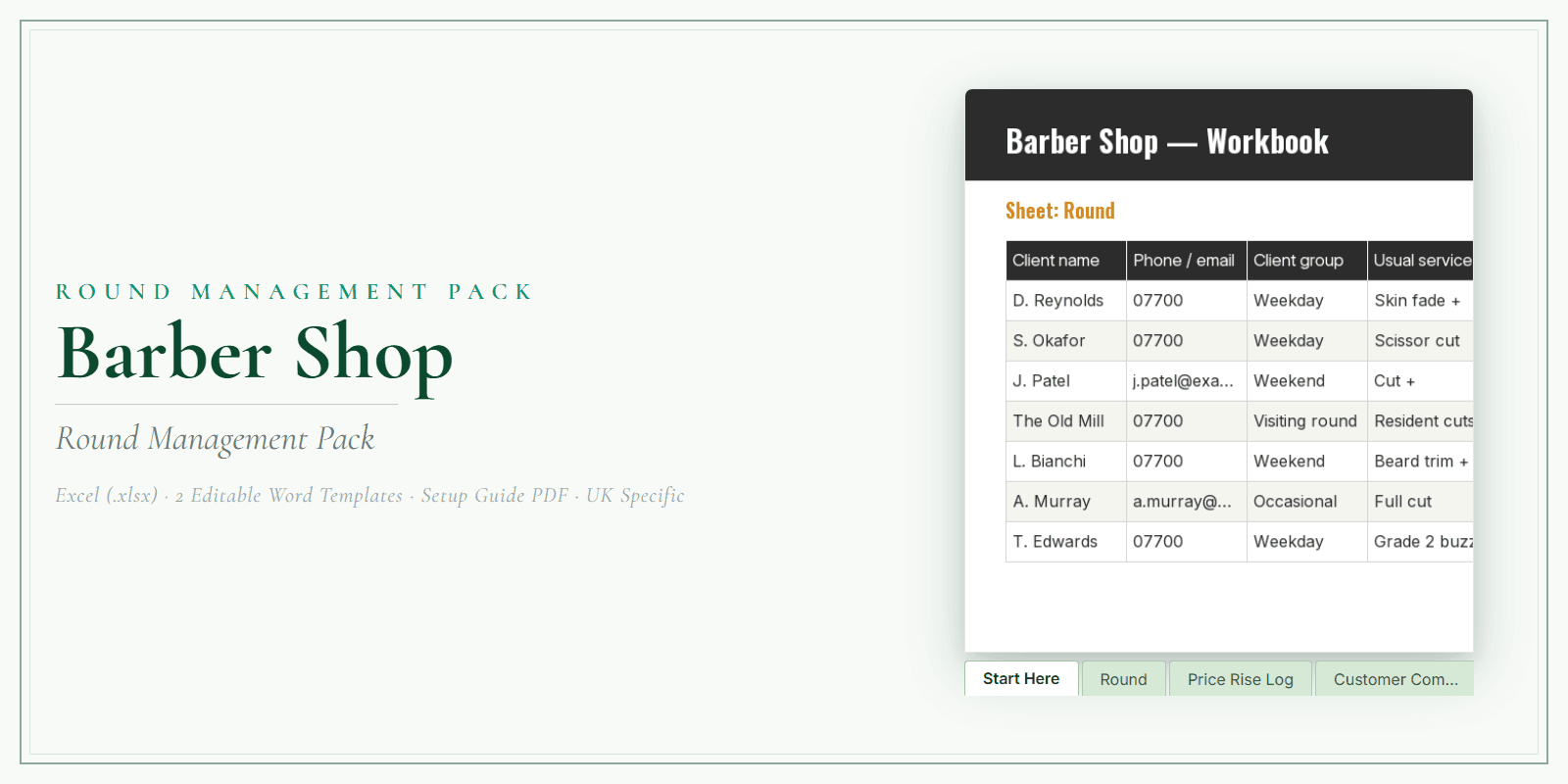 Barber Shop — Round Management Pack, PDF product overview