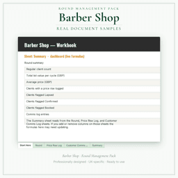 Barber Shop — Round Management Pack, PDF sample pages