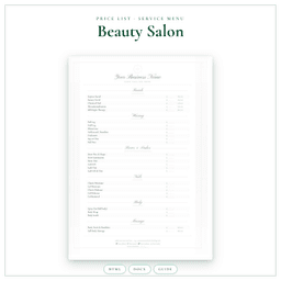Beauty Salon — Price List & Service Menu, PDF product preview