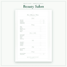 Beauty Salon — Price List & Service Menu, PDF sample pages
