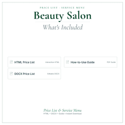 Beauty Salon — Price List & Service Menu, PDF what's included preview