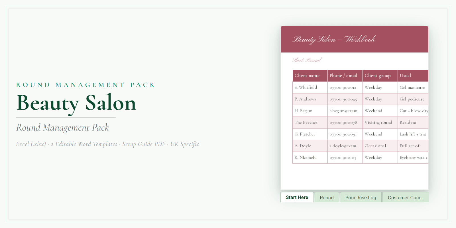 Beauty Salon — Round Management Pack, PDF product overview