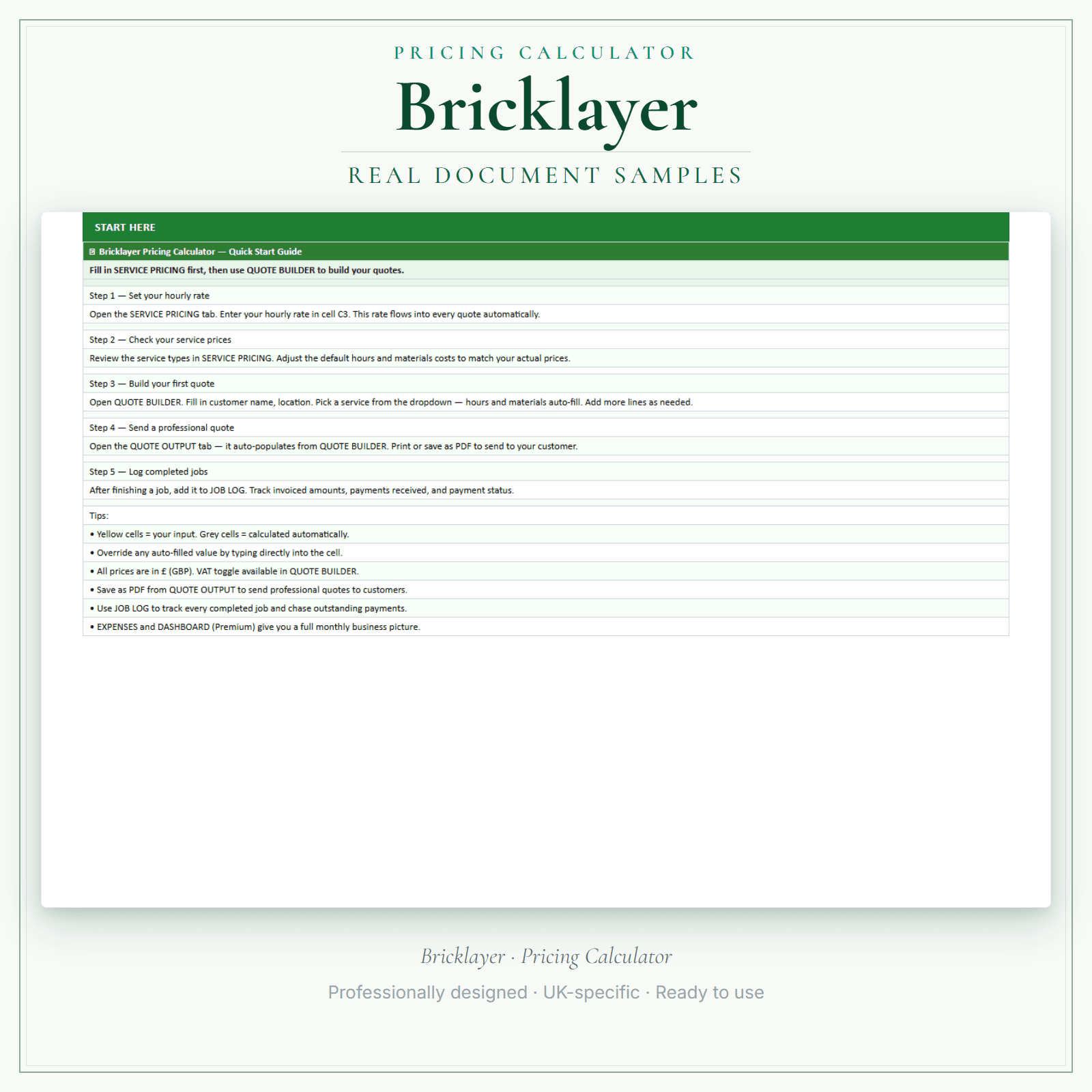 Pricing Calculator — Premium — sample document pages