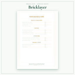 Bricklayer — Price List & Service Menu, PDF sample pages