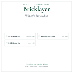 Bricklayer — Price List & Service Menu, PDF what's included preview