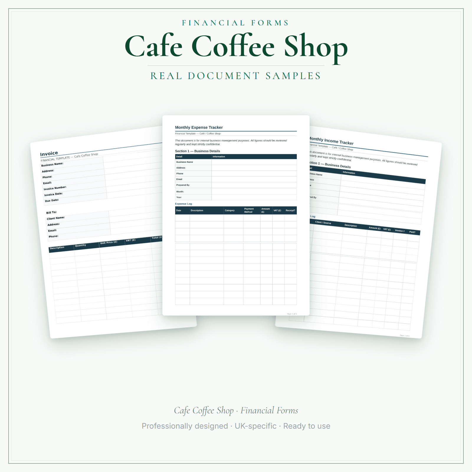 Financial Forms Bundle — Premium — sample document pages