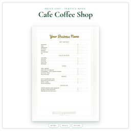 Cafe Coffee Shop — Price List & Service Menu, PDF product preview
