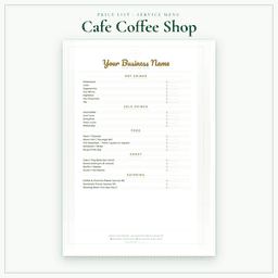 Cafe Coffee Shop — Price List & Service Menu, PDF sample pages