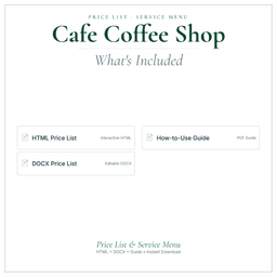 Cafe Coffee Shop — Price List & Service Menu, PDF what's included preview