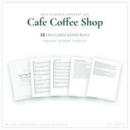 Cafe Coffee Shop — Social Media Content Kit, PDF and editable DOCX product preview