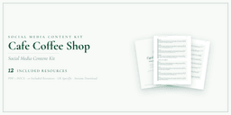 Cafe Coffee Shop — Social Media Content Kit, PDF and editable DOCX product overview